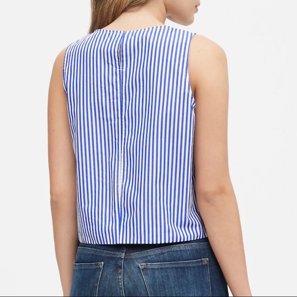Banana Republic Boxy Blue and White Sleeveless Crop Top - Picture 4 of 6